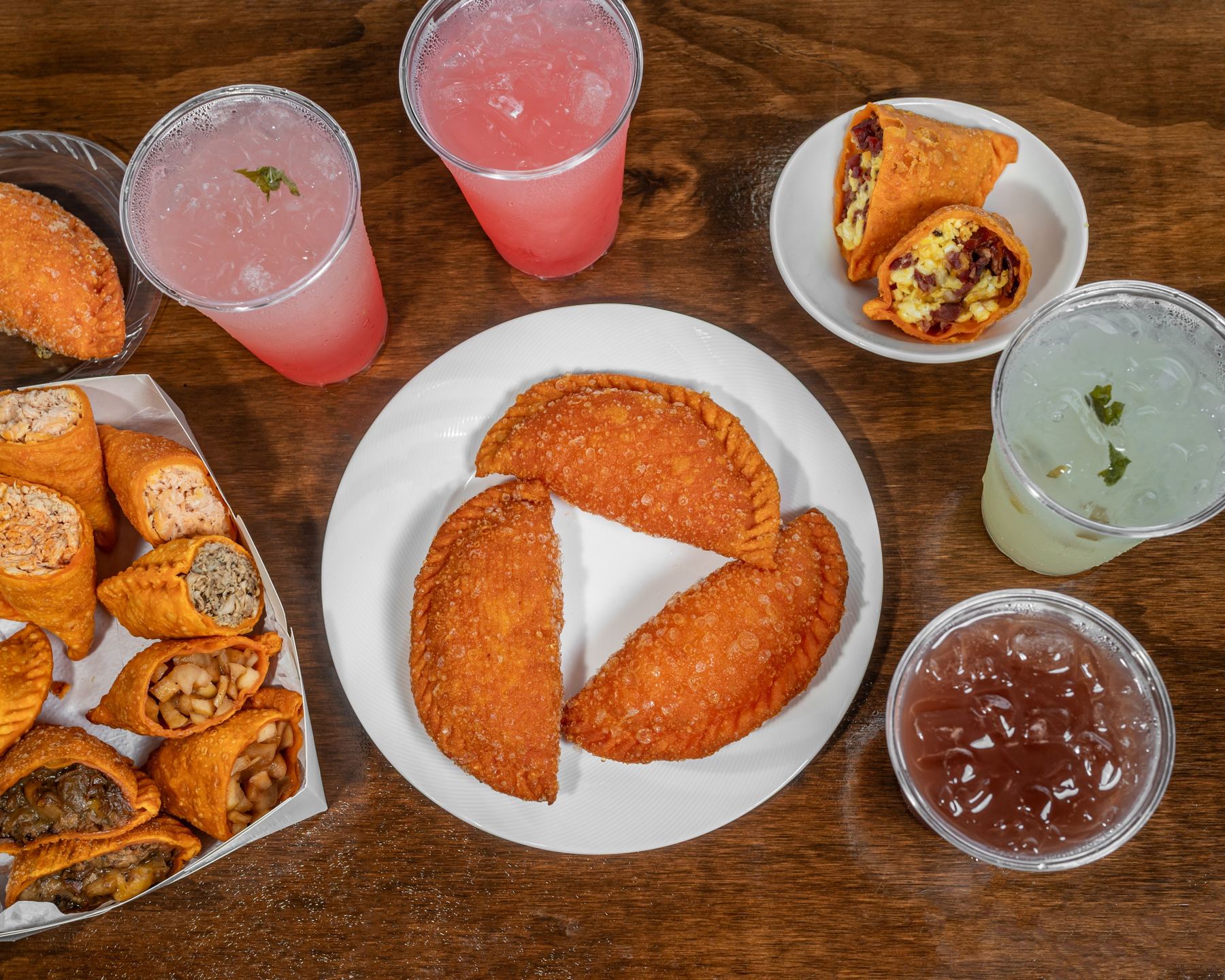 Golden Courts empanadas fresh out of the fryer with house lemonade