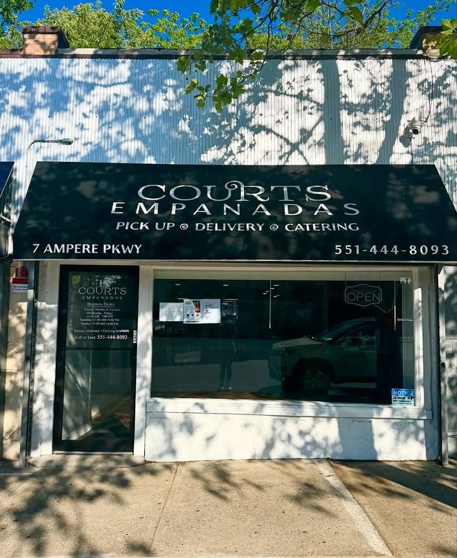 The Courts Empanadas storefront at 7 Ampere Pkwy, East Orange